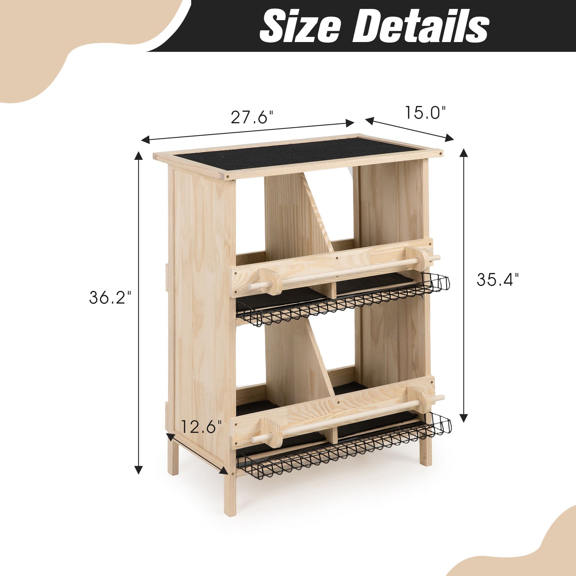 2-Tier Chicken Coop with Nesting Boxes, Standing Poles, Waterproof
