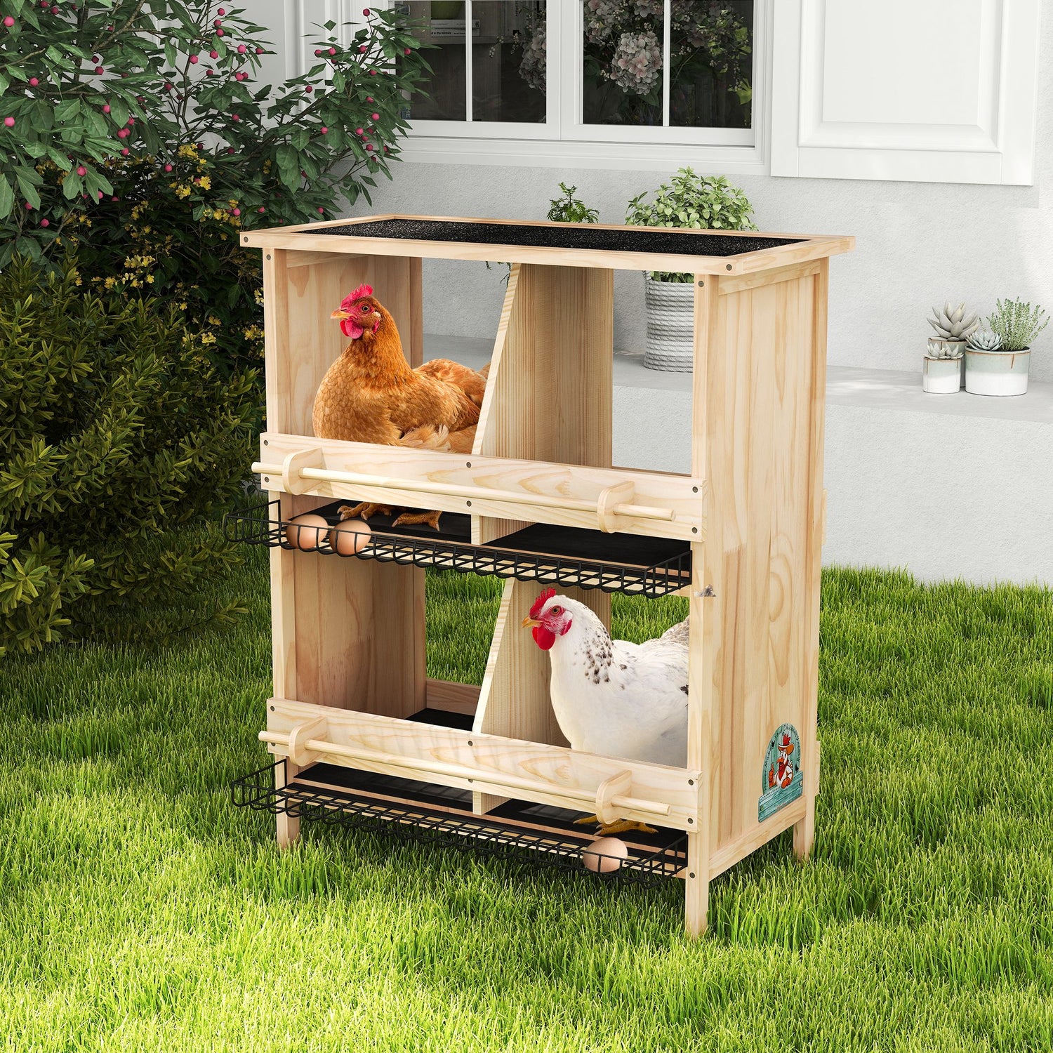 2-Tier Chicken Coop with Nesting Boxes, Standing Poles, Waterproof