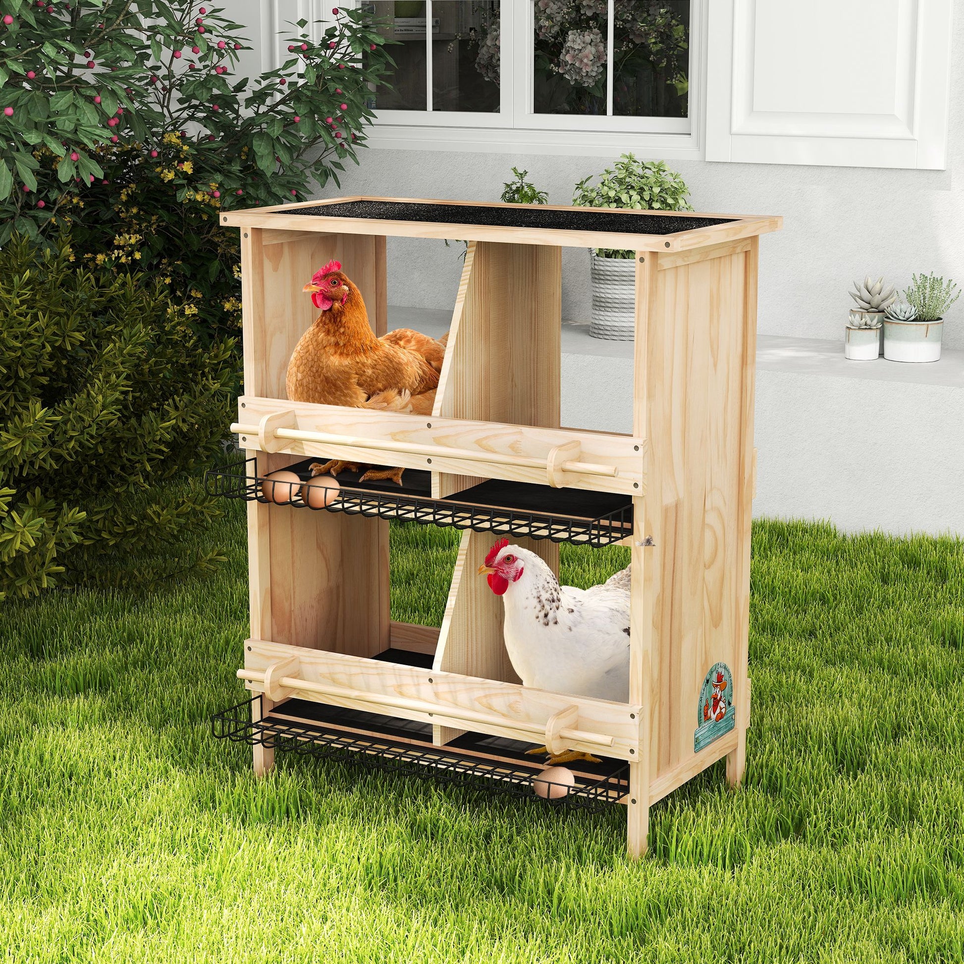 2-Tier Chicken Coop with Nesting Boxes, Standing Poles, Waterproof