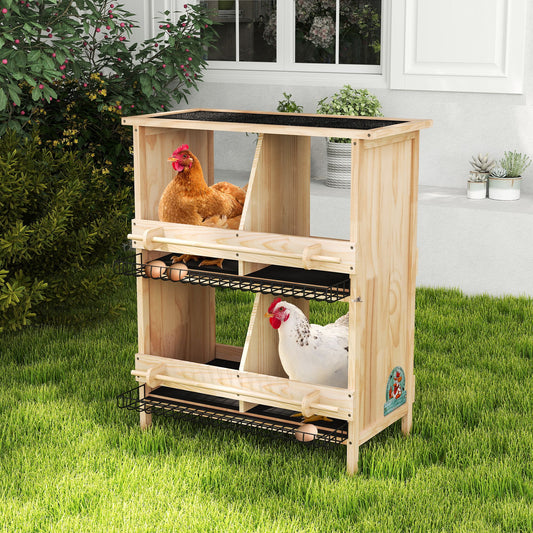 2-Tier Chicken Coop with Nesting Boxes, Standing Poles, Waterproof