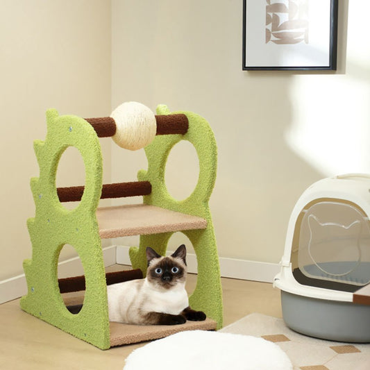 2-Tier Modern Cat Tree for Indoor Cats with Rotatable Sisal