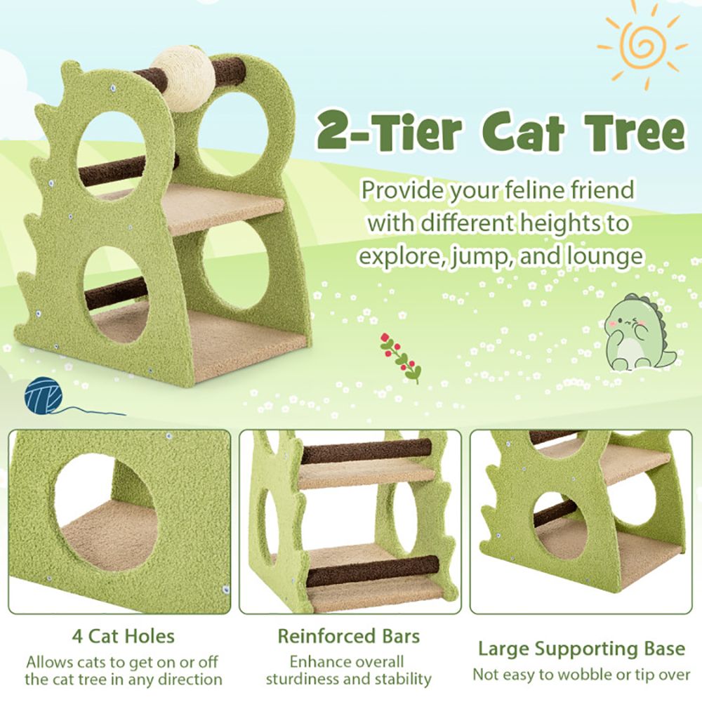 2-Tier Modern Cat Tree for Indoor Cats with Rotatable Sisal