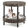 2-Tier Rattan Cat Bed (15 ) - Washable Padded Cushion, Metal Legs