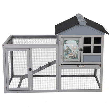 2-Tier Wood Rabbit Hutch, Indoor Outdoor Small Animal House
