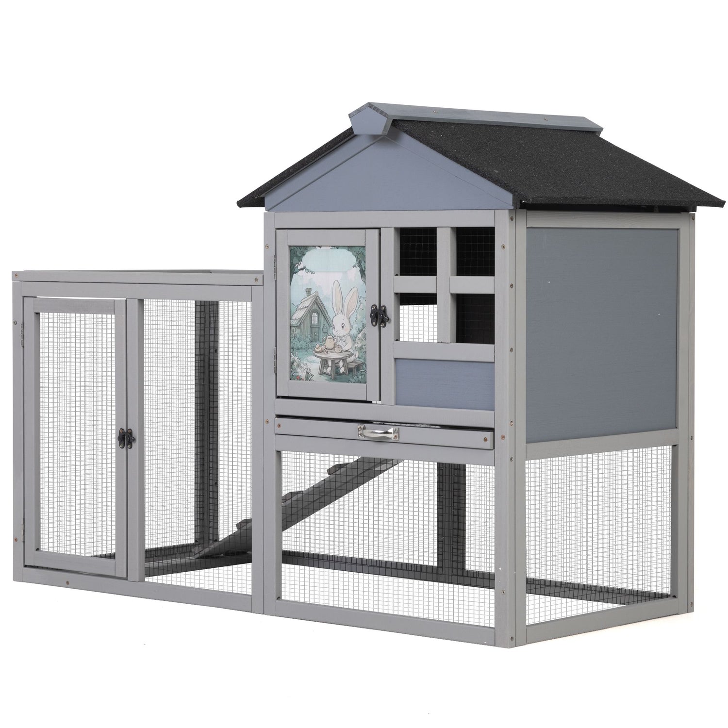 2-Tier Wood Rabbit Hutch, Indoor Outdoor Small Animal House