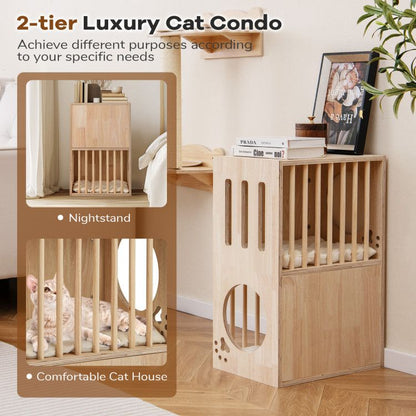 2-Tier Wooden Cat Condo Indoor Symmetrical Cat House