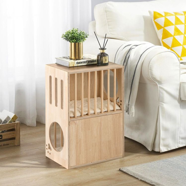 2-Tier Wooden Cat Condo Indoor Symmetrical Cat House