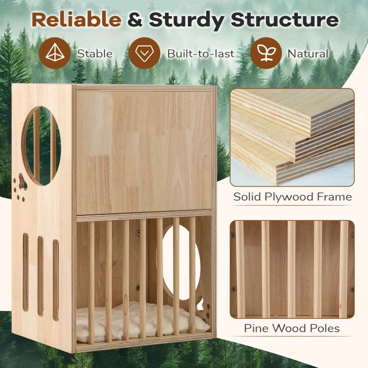 2-Tier Wooden Cat Condo Indoor Symmetrical Cat House