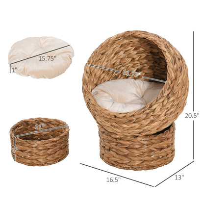 20" Elevated Cat Bed, Natural Braided Banana Leaf Basket