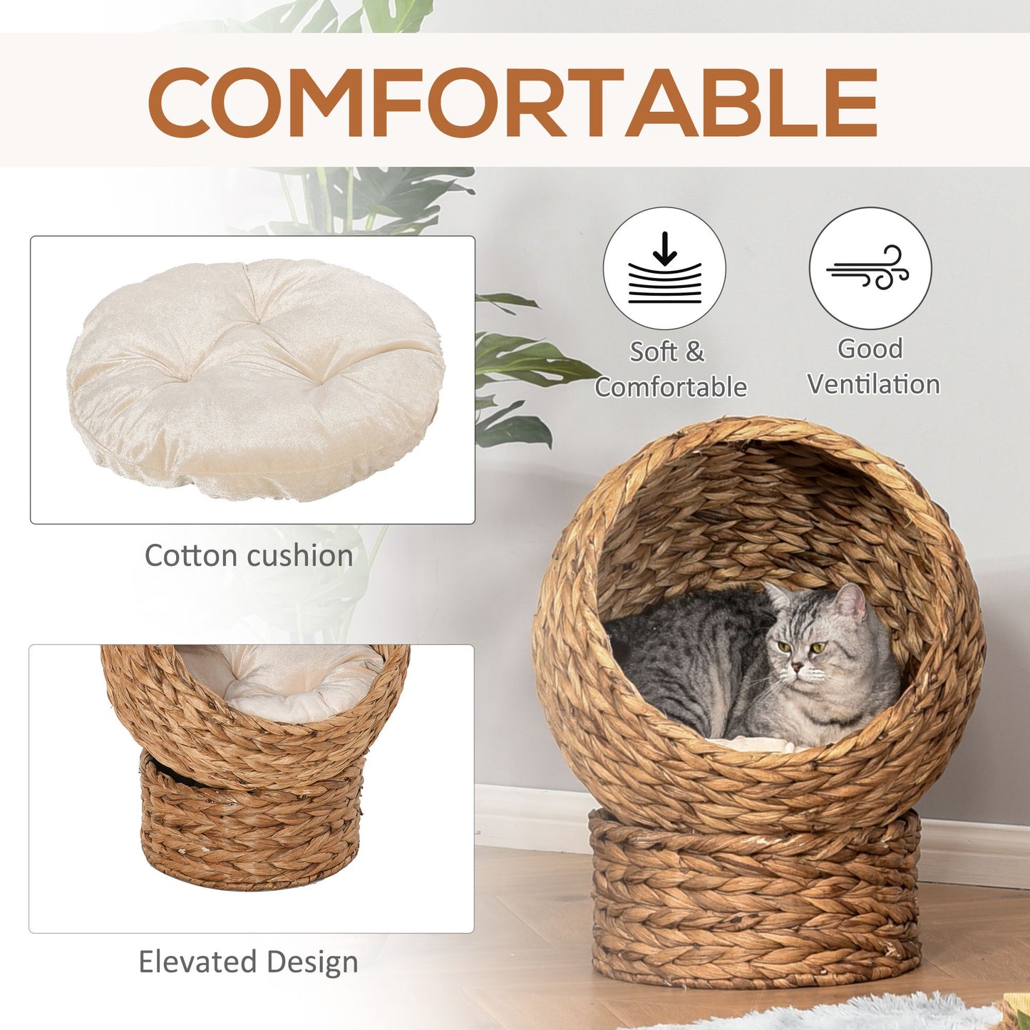 20" Elevated Cat Bed, Natural Braided Banana Leaf Basket