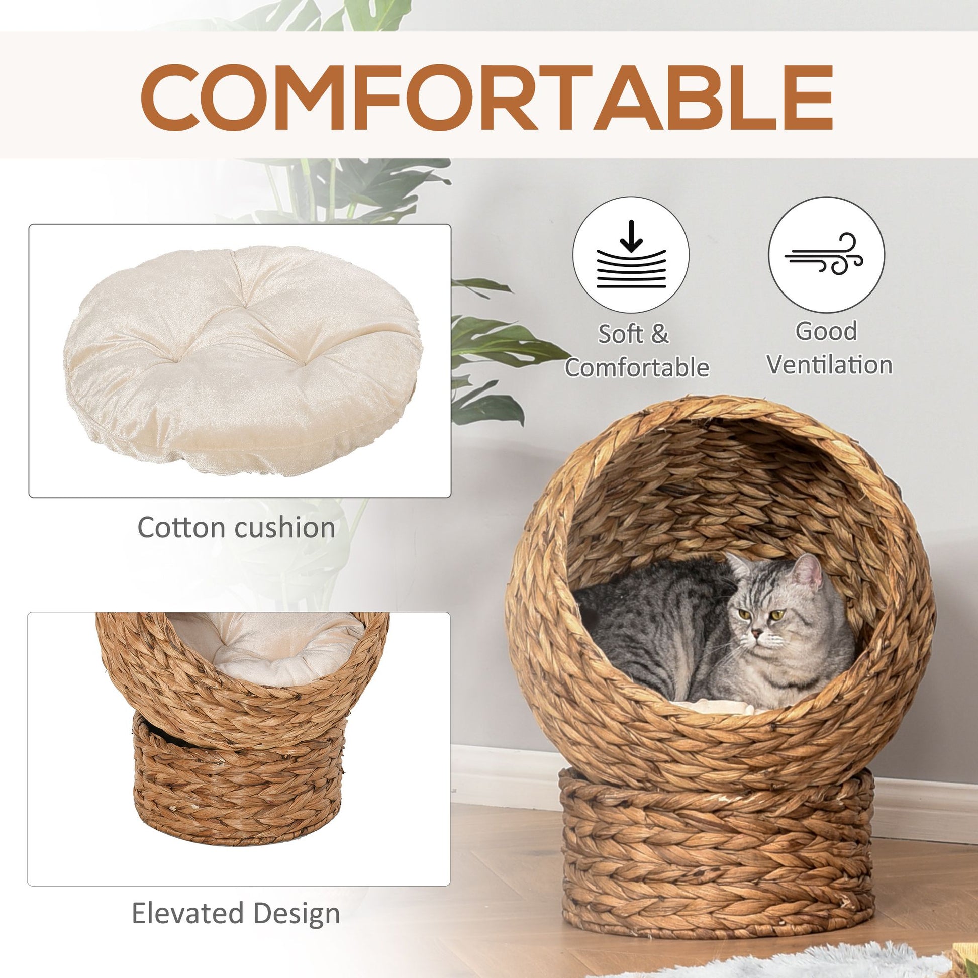20" Elevated Cat Bed, Natural Braided Banana Leaf Basket