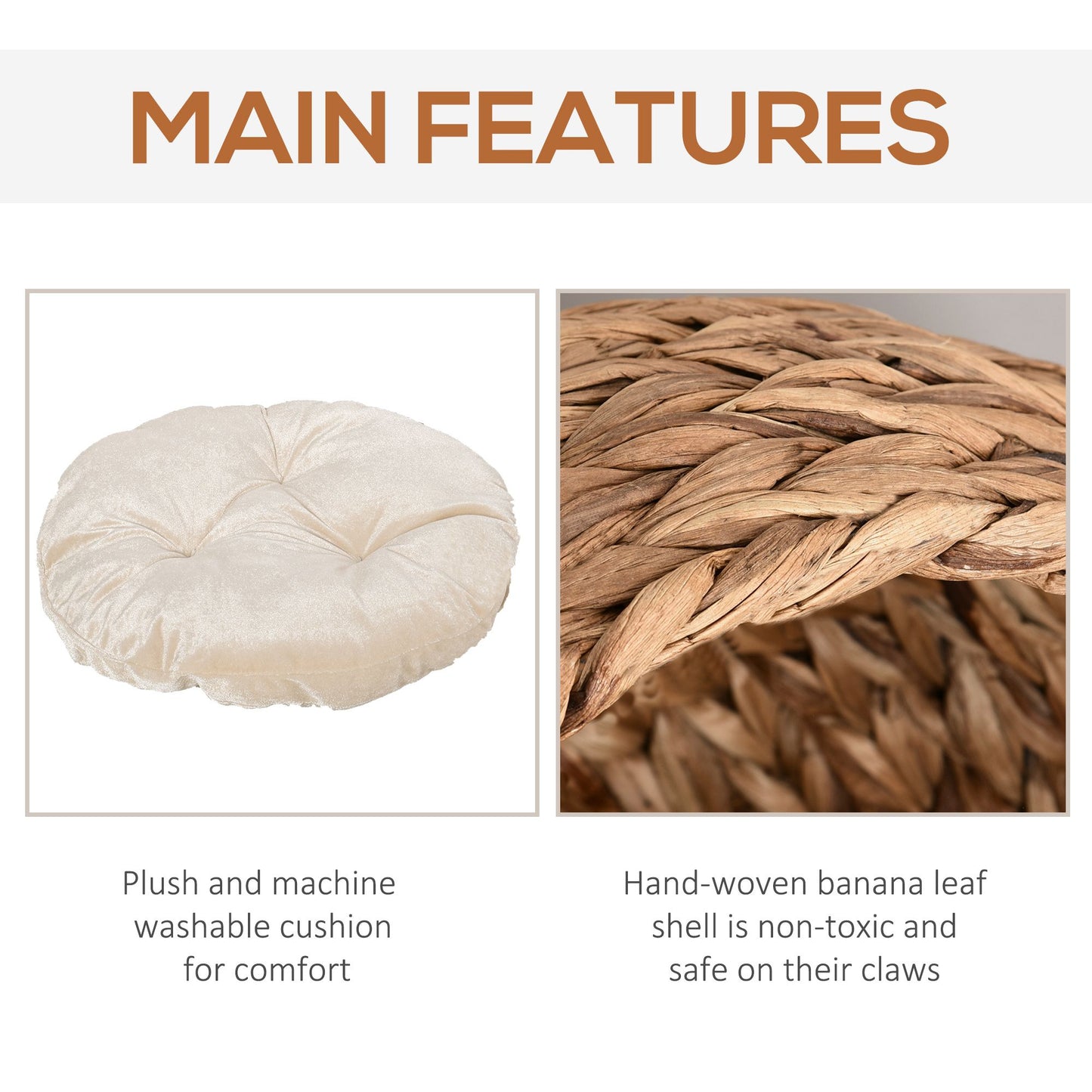 20" Elevated Cat Bed, Natural Braided Banana Leaf Basket
