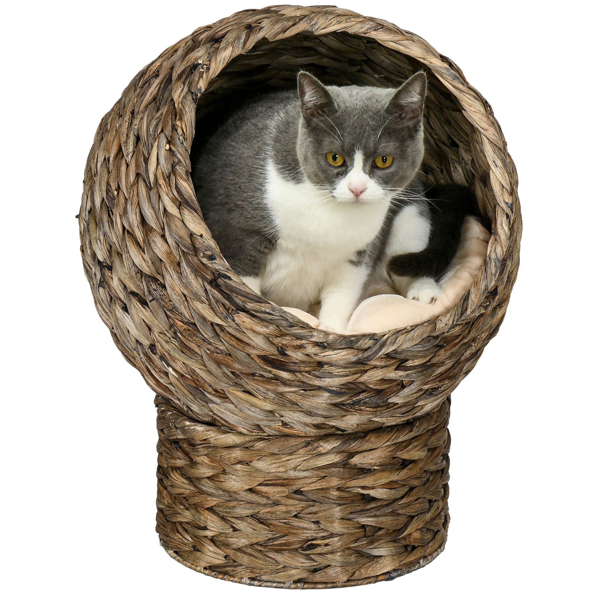 20" Natural Braided Elevated Cat Bed, Cat Basket Kitten House Chair