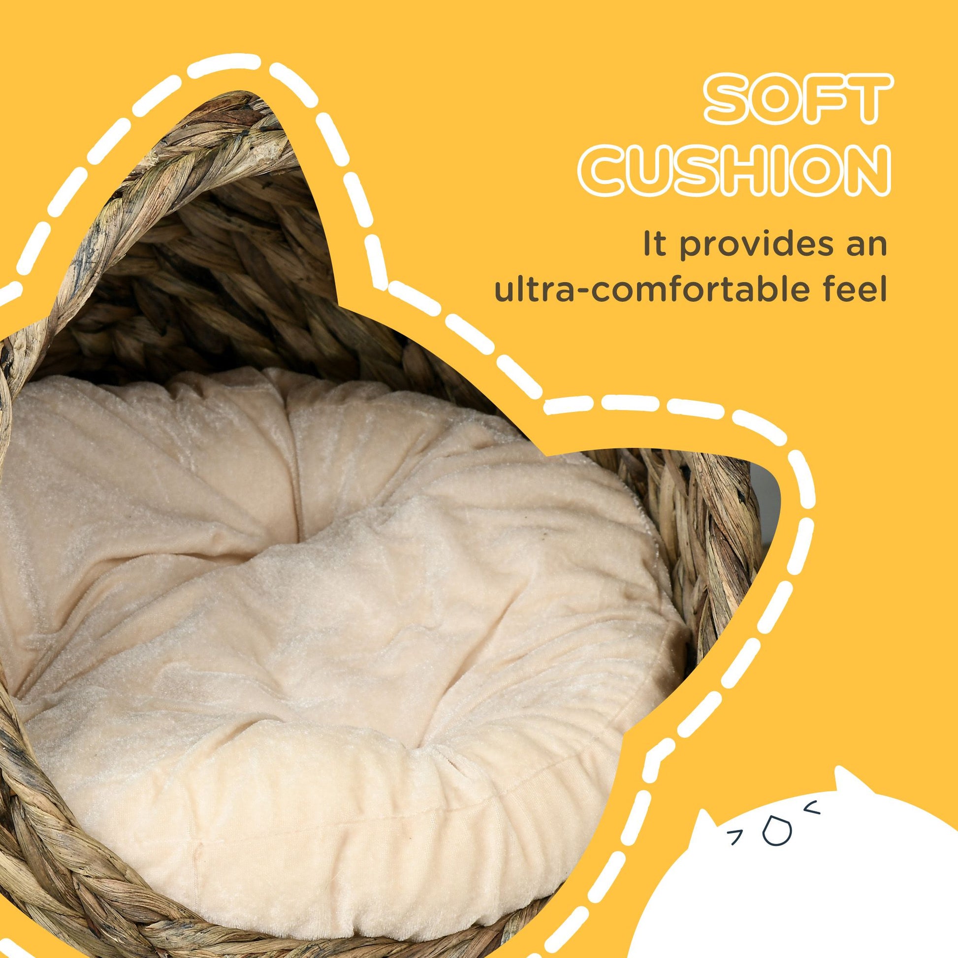 20" Natural Braided Elevated Cat Bed, Cat Basket Kitten House Chair
