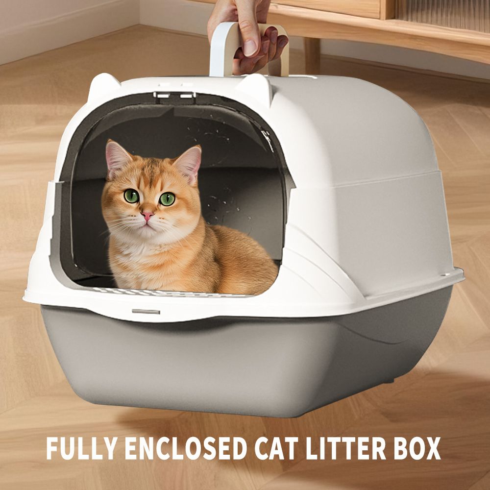 2026 Top Rated Fully Enclosed Cat Litter Box, Gray - Odor-Locking