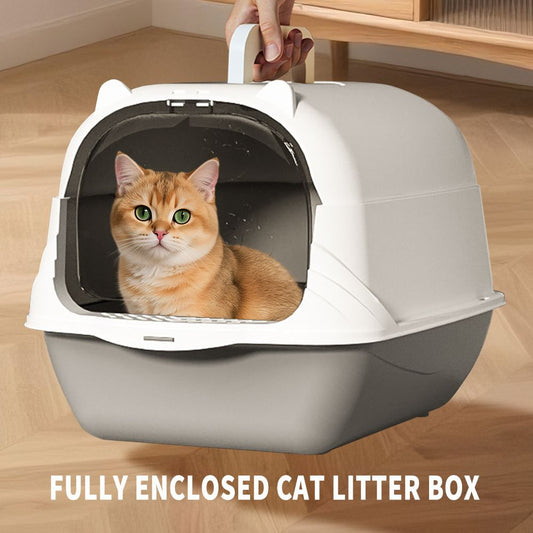 2026 Top Rated Fully Enclosed Cat Litter Box, Gray - Odor-Locking