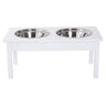 23" Wooden Heavy Duty Dog Food Bowls Pet Elevated Feeding Station, White