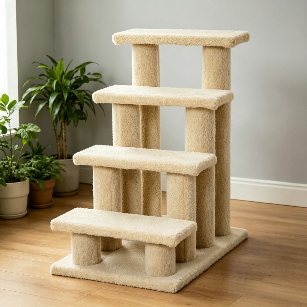 25" Cream White 4-Step Multi-Level Carpeted Cat Scratching Post