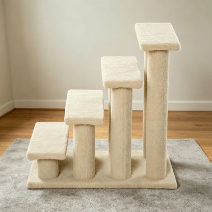 25" Cream White 4-Step Multi-Level Carpeted Cat Scratching Post