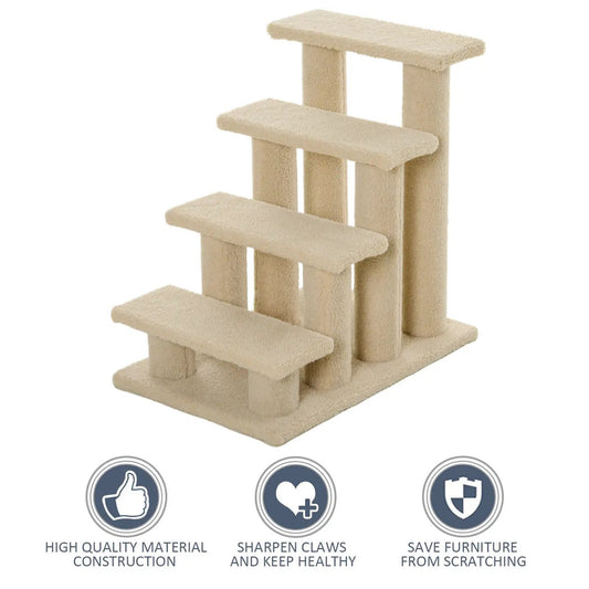 25" Cream White 4-Step Multi-Level Carpeted Cat Scratching Post