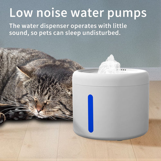 2500ML USB Round Pet Water Fountain, Automatic Cat Water Dispenser