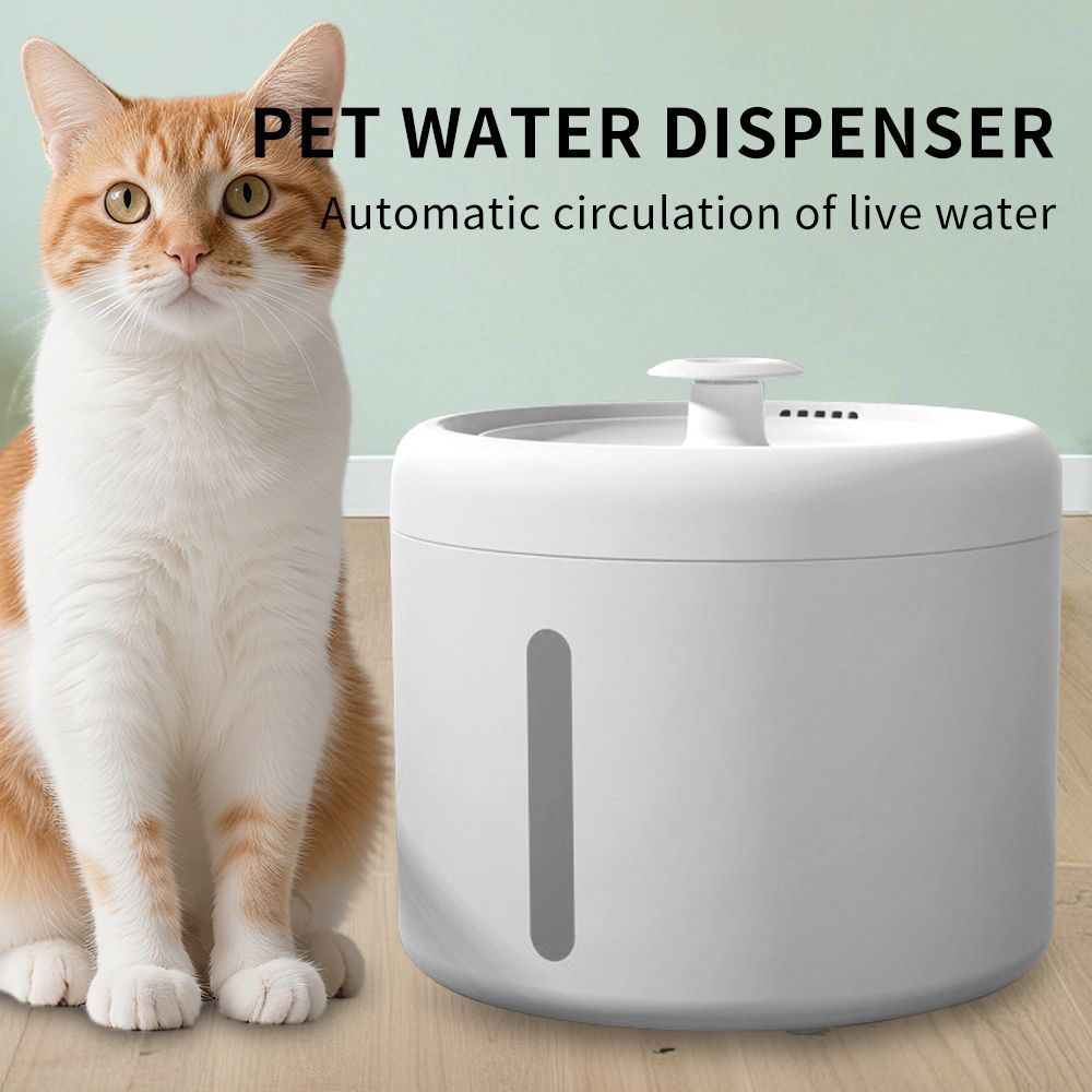2500ML USB Round Pet Water Fountain, Automatic Cat Water Dispenser