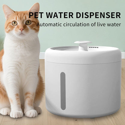 2500ML USB Round Pet Water Fountain, Automatic Cat Water Dispenser