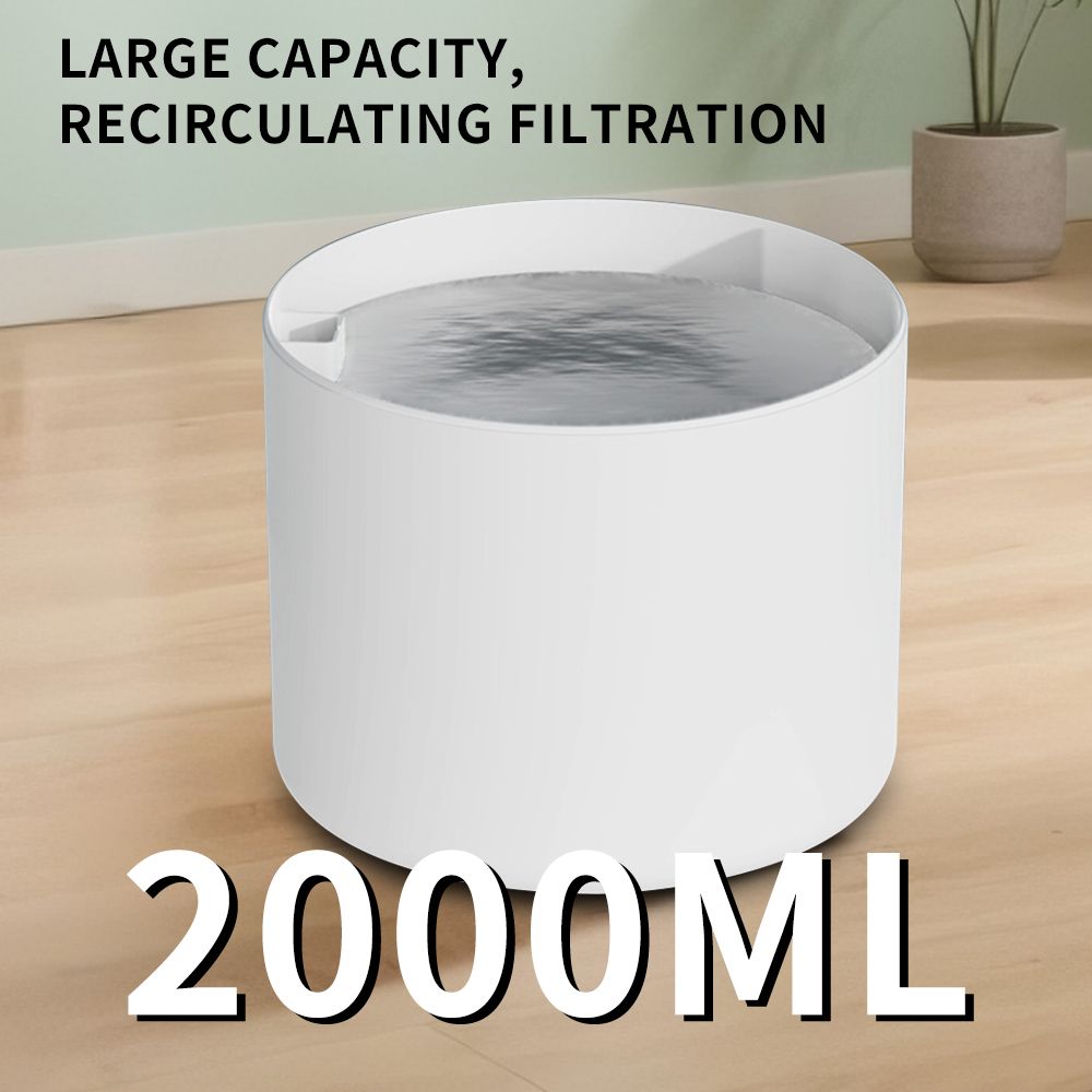 2500ML USB Round Pet Water Fountain, Automatic Cat Water Dispenser