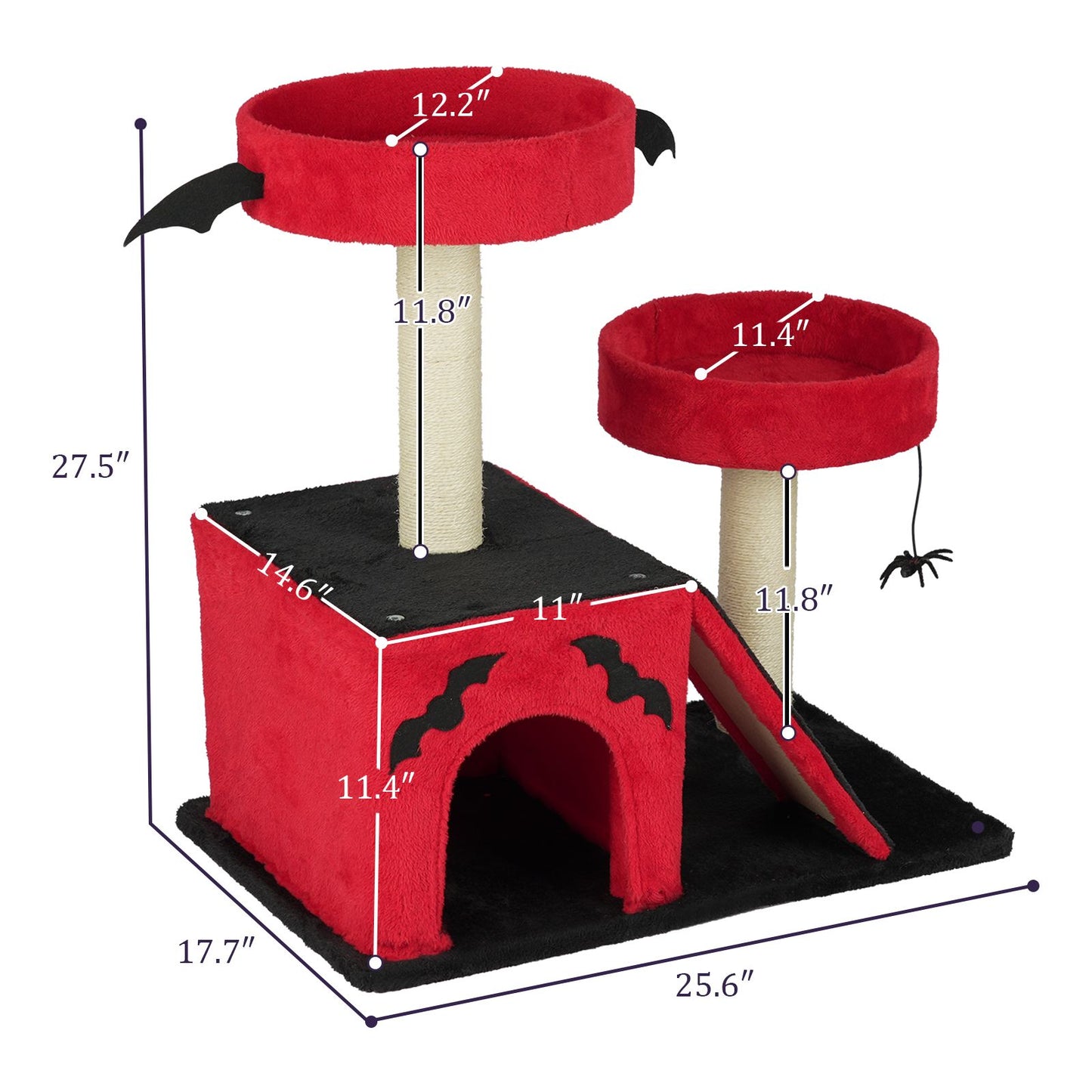 26" Gothic Cat Tree, Cat Tower with Spacious Cat Condo, 2 Padded