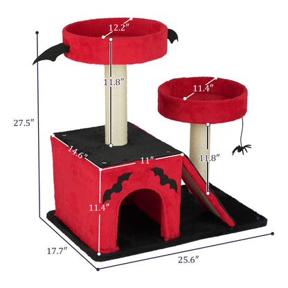 26" Gothic Cat Tree, Cat Tower with Spacious Cat Condo, 2 Padded