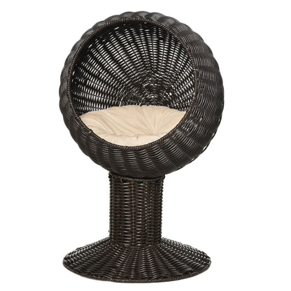 Elevated Cat Bed Rotatable Egg Chair Pod Thick Cushion Natural Mat