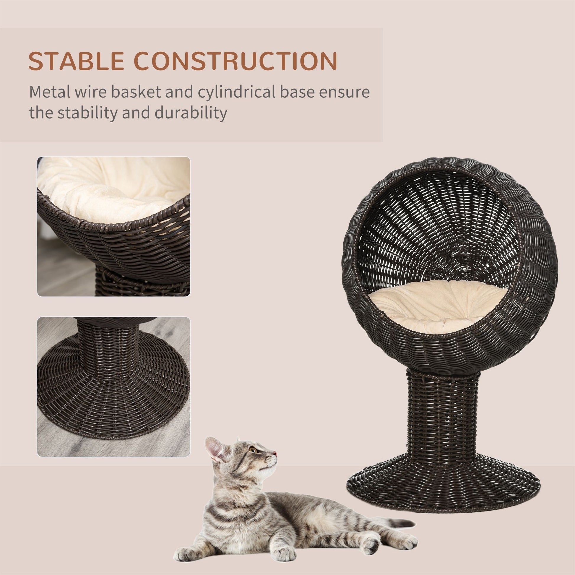 Elevated Cat Bed Rotatable Egg Chair Pod Thick Cushion Natural Mat