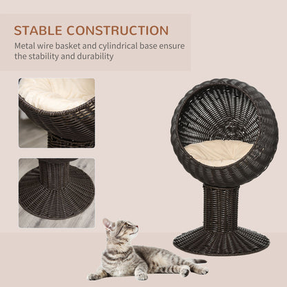 Elevated Cat Bed Rotatable Egg Chair Pod Thick Cushion Natural Mat