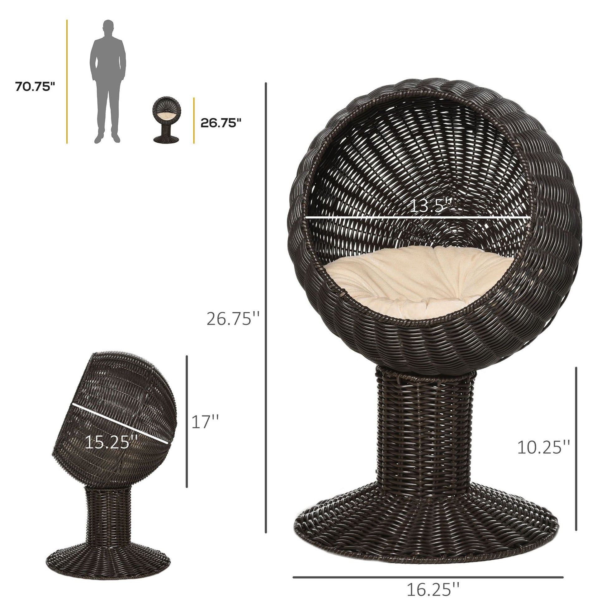 Elevated Cat Bed Rotatable Egg Chair Pod Thick Cushion Natural Mat