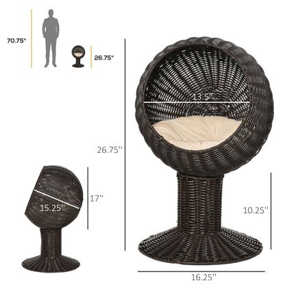 Elevated Cat Bed Rotatable Egg Chair Pod Thick Cushion Natural Mat