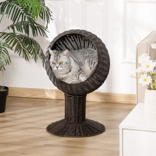 Elevated Cat Bed Rotatable Egg Chair Pod Thick Cushion Natural Mat
