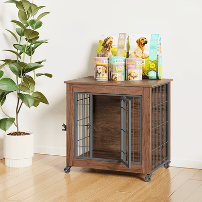27.2" Dog Crate Furniture with Wheels for Small Dogs, Heavy Duty