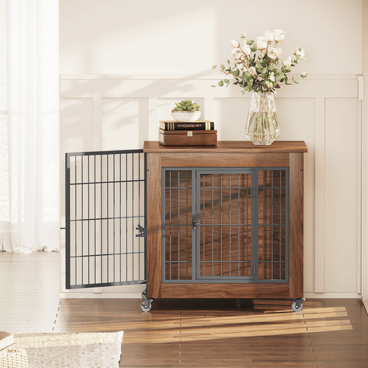27.2" Dog Crate Furniture with Wheels for Small Dogs, Heavy Duty