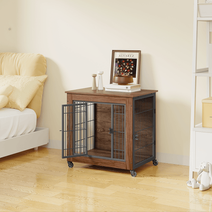 27.2" Dog Crate Furniture with Wheels for Small Dogs, Heavy Duty