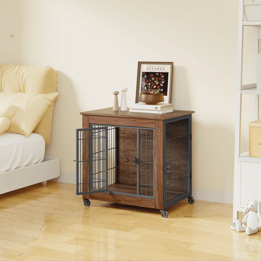 27.2" Dog Crate Furniture with Wheels for Small Dogs, Heavy Duty