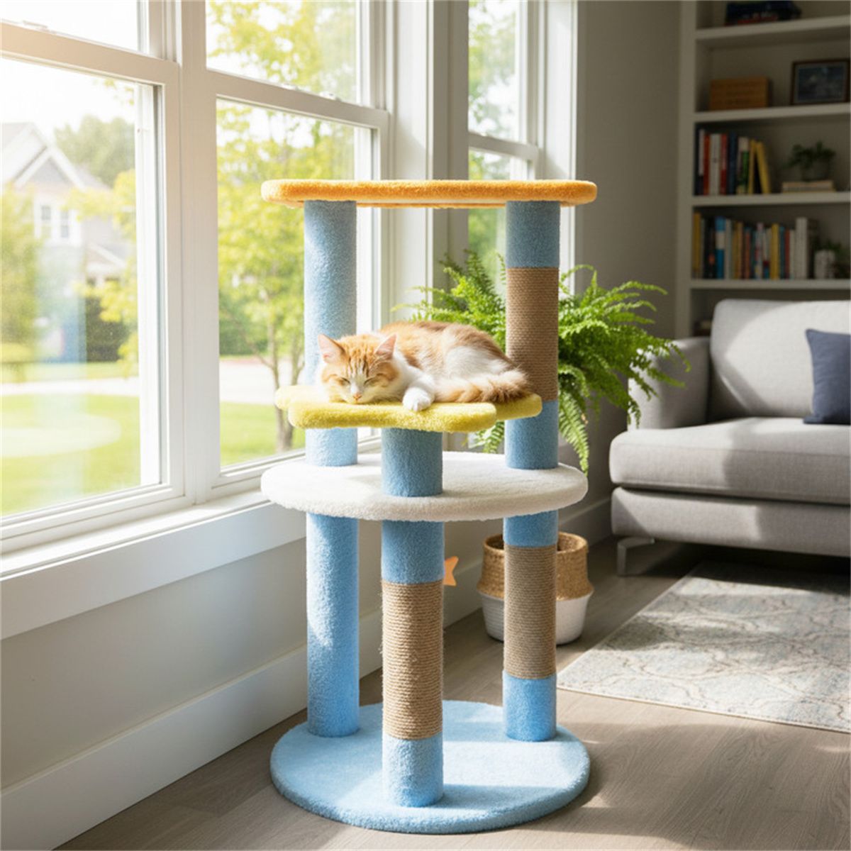 29" Moon & Star Cat Tree with 4 Levels, Jute Scratching Posts &