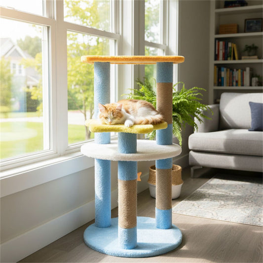 29" Moon & Star Cat Tree with 4 Levels, Jute Scratching Posts &