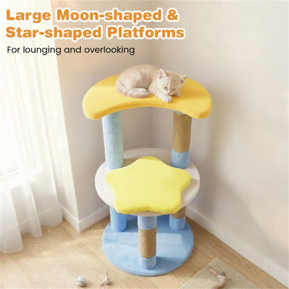 29" Moon & Star Cat Tree with 4 Levels, Jute Scratching Posts &