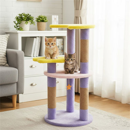 29" Moon & Star Cat Tree with 4 Levels, Jute Scratching Posts &