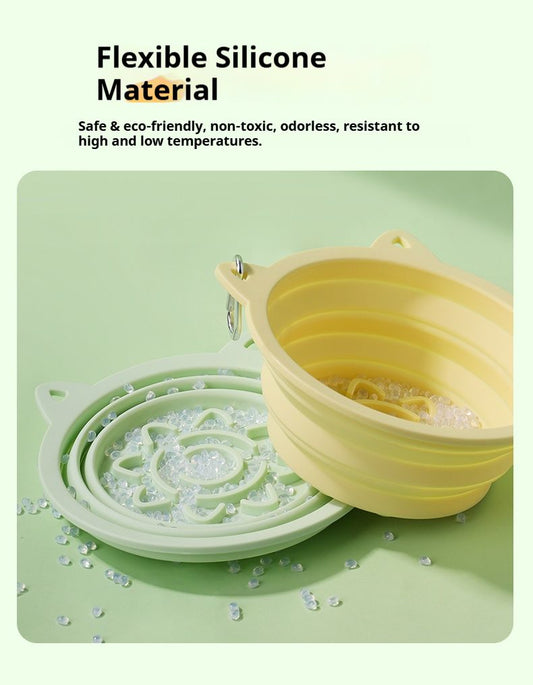 3-in-1 Pet Travel Collapsible Bowl Foldable Slow-Feeder with Strong