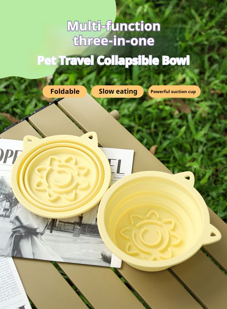 3-in-1 Pet Travel Collapsible Bowl Foldable Slow-Feeder with Strong