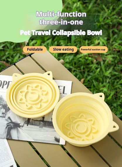 3-in-1 Pet Travel Collapsible Bowl Foldable Slow-Feeder with Strong