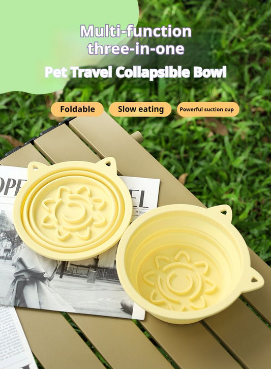 3-in-1 Pet Travel Collapsible Bowl Foldable Slow-Feeder with Strong