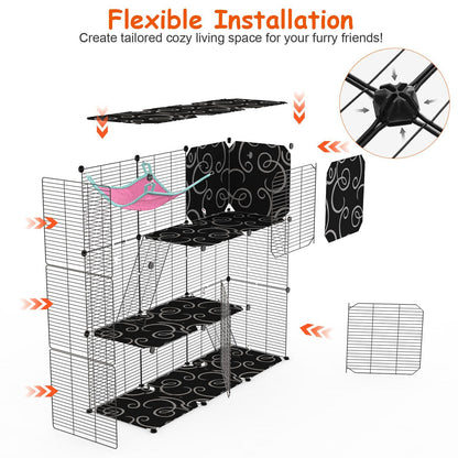 3-Tier Cat Cage Enclosure Indoor Cat Cage Playpen with Hammock Toy