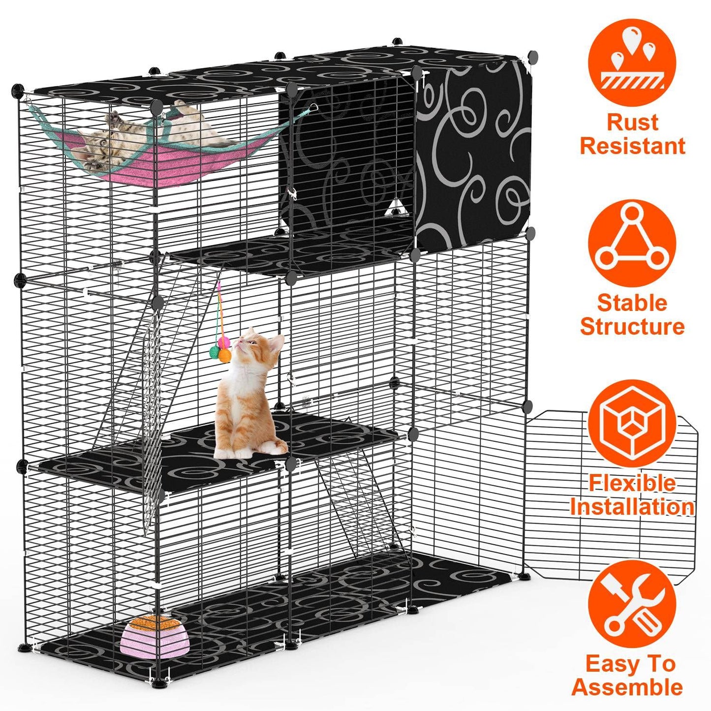 3-Tier Cat Cage Enclosure Indoor Cat Cage Playpen with Hammock Toy